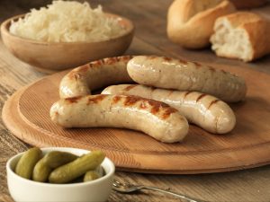 Otto's brockwurst sausages on plate